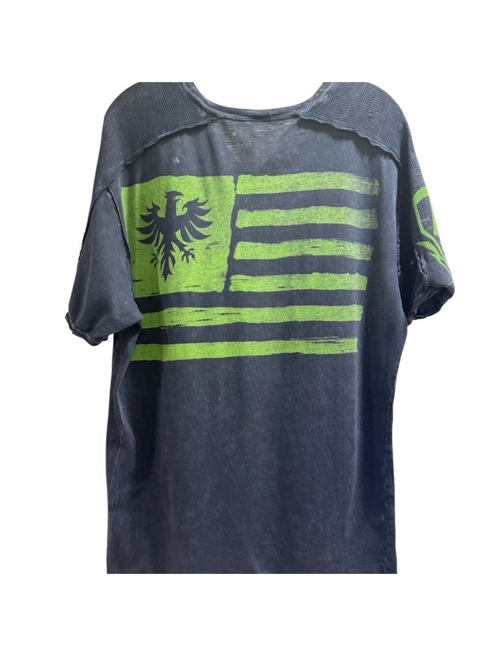 Affliction Men's Graphic Tee Neon Green Skull Wings